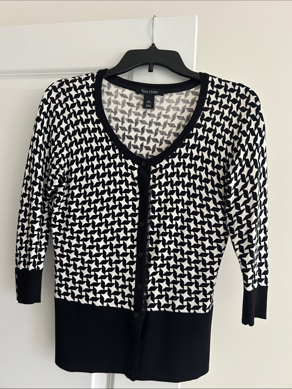 WHBM 3/4 Sleeve Black and White Cardigan, XS